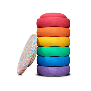 balanční kameny Stapelstein Super Confetti Rainbow Set classic, 6+1 ks