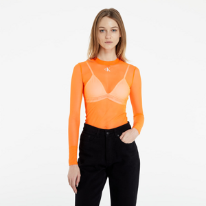 Calvin Klein Jeans Mesh High Neck Long-Sleeved Top Shocking Orange