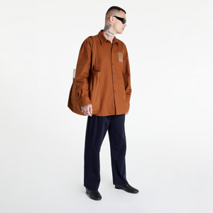 Raf Simons Straight Fit Denim Shirt With R Pin In Back Brown